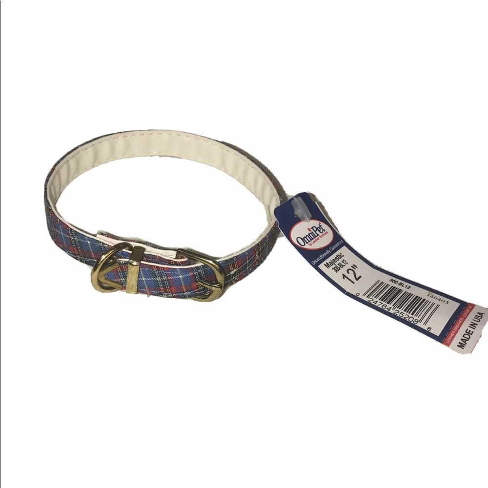 Omnipet Dog Pet Animal Collar 12” Blue Plaid Gold